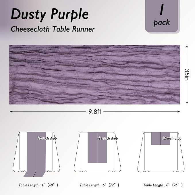 12 Pack Dusty Purple Cheesecloth Table Runner 120 Inch Boho Wedding Decor | - Image 2