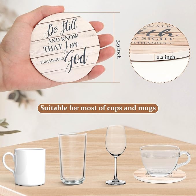 Billbotk Ceramic Coasters with Bible Verses, Christian Coasters Set of 8 with - Image 3