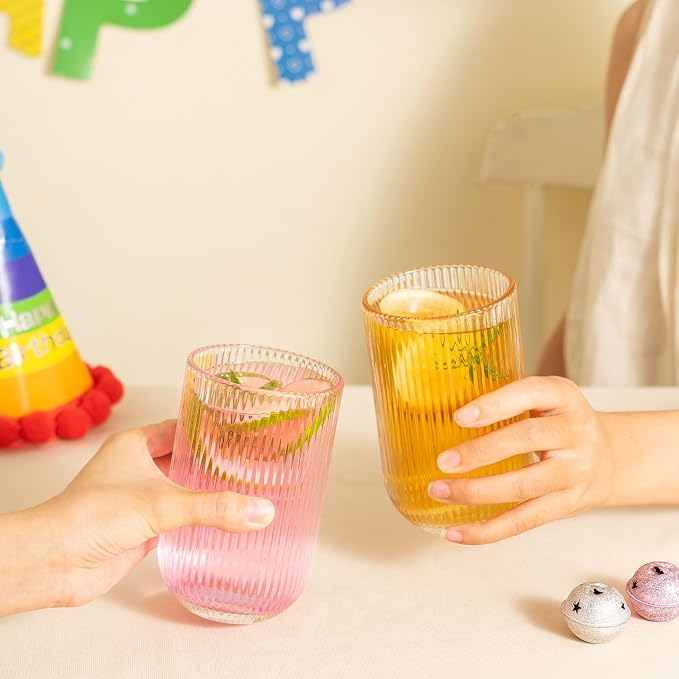 Ribbed Drinking Glasses 4pcs, Rocks Drinking Glasses 12oz and 10oz, Tumbler - Image 4