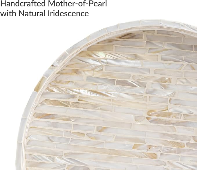 PEMAR 12.6” Decorative Round Serving Tray, Mother of Pearls Inlaid Coffee Table - Image 11