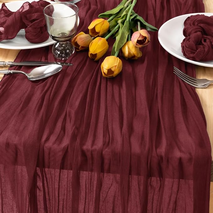 2 Pack Burgundy Cheesecloth Table Runner 10ft Sheer Gauze Events Decor | - Image 2