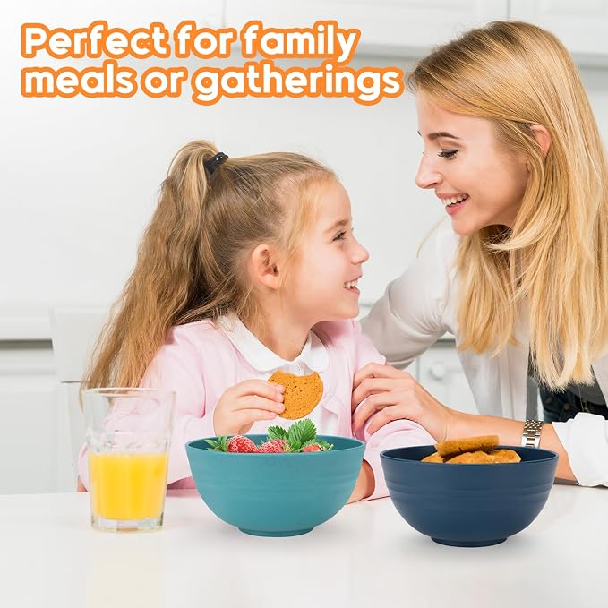 Unbreakable Cereal Bowls Set of 8, 26 Oz Wheat Straw Bowl Sets, Microwave & - Image 7