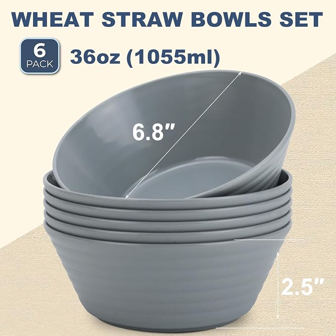 Wheat Straw Bowl Sets, Microwave and Dishwasher Safe Bowls, Dorm Bowl Sets BPA - Image 2