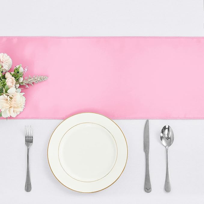 10-Pack Pink Satin Table Runner 12 x 108 Inch Long Bright and Smooth Silk - Image 2