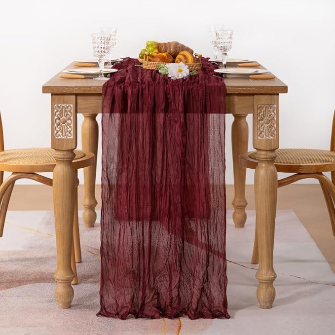 Burgundy Gauze Cheesecloth Table Runner 10ft Rustic Dinning Decor | Lightweight - Image 2