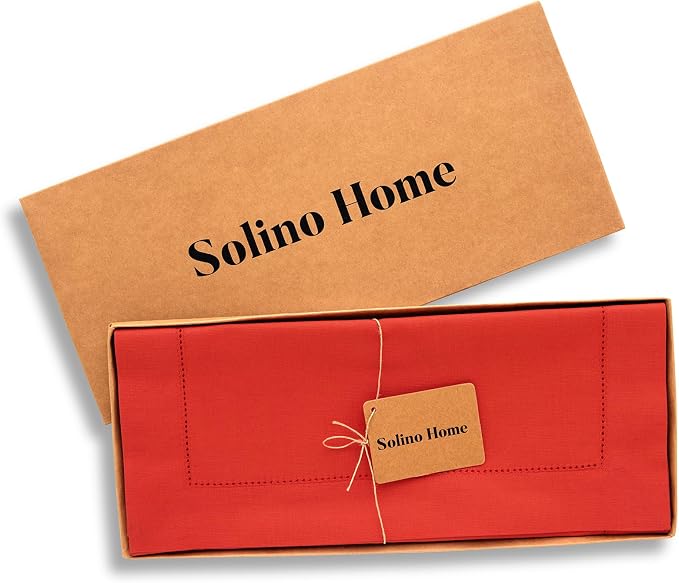 Solino Home Cotton Linen Dining Table Runner Poppy Red Woven, 14 x 36 in | - Image 5