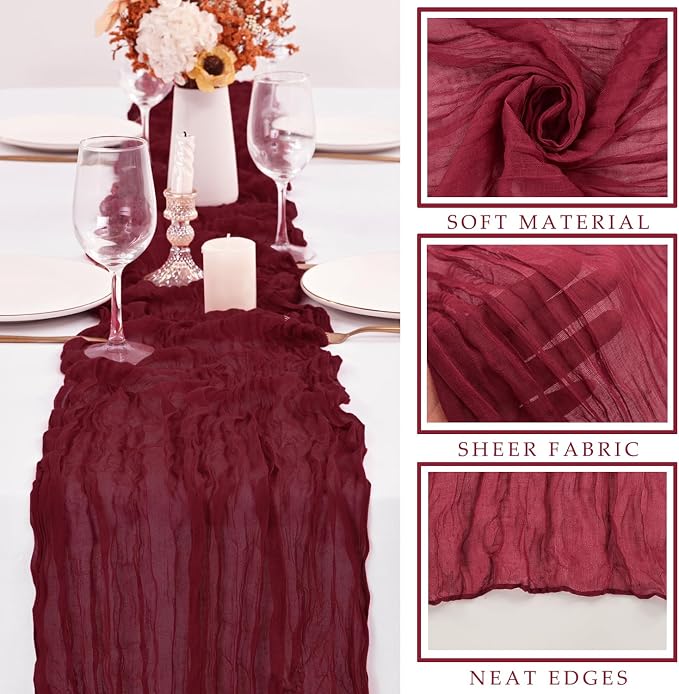 10FT 12 Pcs Burgundy Cheesecloth Table Runner Gauze Fabric Boho Cheese Cloth - Image 2
