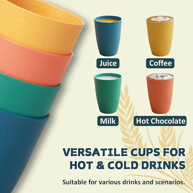 Wrova Wheat Straw Cups Set of 8, 12oz Kids Cups Unbreakable Drinking Cups - Image 7