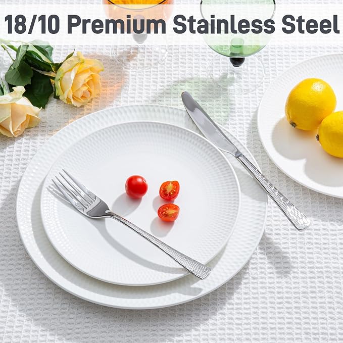Silverware Set for 6, 30 Piece Flatware Set, 18/10 Stainless Steel | Hammered - Image 5