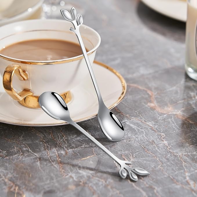 AnSaw Silver Swan Base With 10-Pcs Mini Leaf Coffee Spoon Holder Set-4.7" | - Image 8