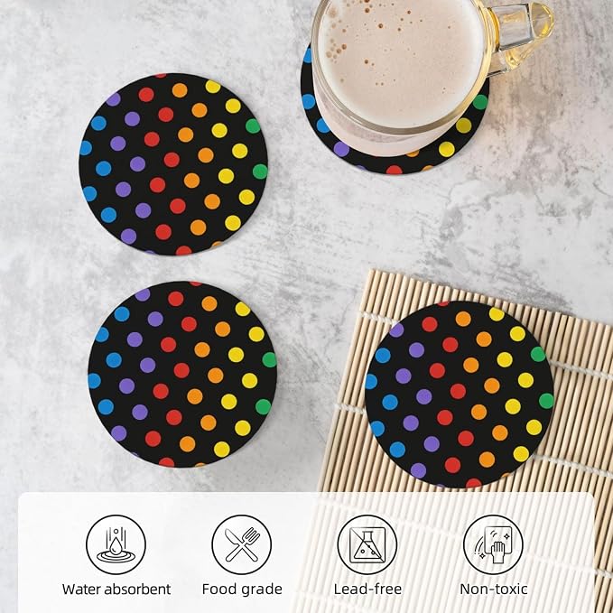 Colorful Polka Dots Coasters Set of 4, Absorbent Ceramic Drink Coasters Cup Mat - Image 5