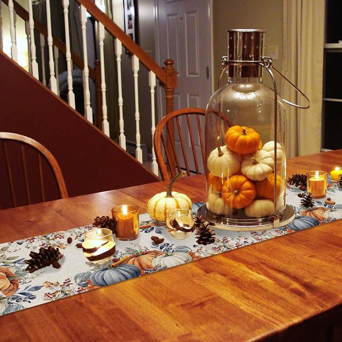 Fall Thanksgiving Table Runners 108 Inches Long, Cotton Linen Fabric Autumn - Image 4
