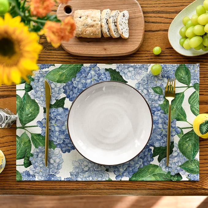 Artoid Mode Watercolor Hydrangea Summer Placemats Set of 6, 12x18 Inch Seasonal - Image 2