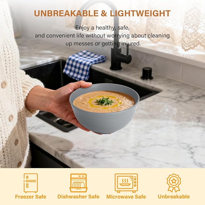 Cereal Bowl Set, Wheat Straw Fiber Unbreakable Lightweight Bowls Set - Image 5