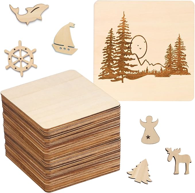 200 Pieces Unfinished Wooden Squares, 4 x 4 Inch Natural Square Wood Cutout - Image 7