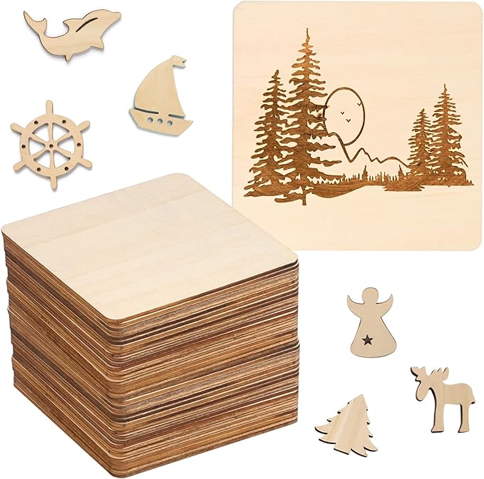 120 Pieces Unfinished Wooden Squares, 4 x 4 Inch Natural Square Wood Cutout - Image 7