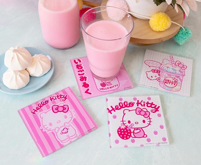 Sanrio Hello Kitty Strawberry Milk Glass Coasters - Image 4