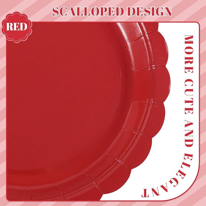 NatNarr 30 Pcs Red Paper Plates 9" Disposable Scalloped Red Party Plates | Cute - Image 8