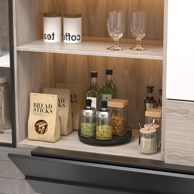 Oroyutor 9-Inch Oak Lazy Susan Spice Organizer, toiletries and decor on kitchen - Image 8