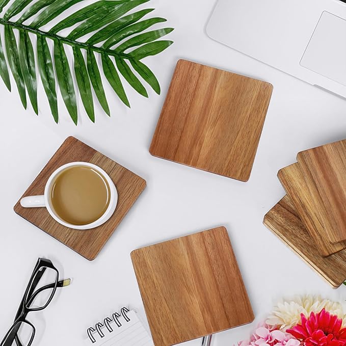 36 Pieces Unfinished Wood Coasters, 4 Inch Square Acacia Wooden Coasters - Image 4