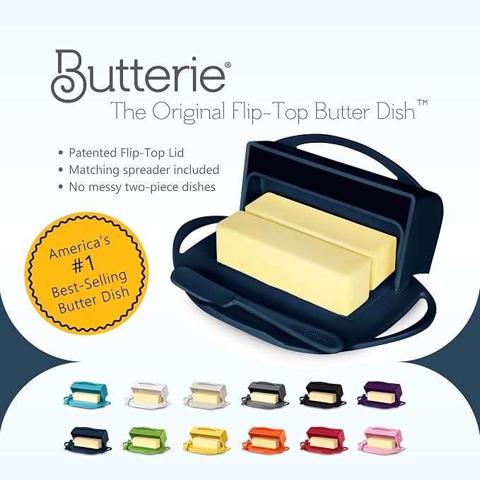 Flip Top Butter Dish with Attached Lid & Matching Knife - Image 8
