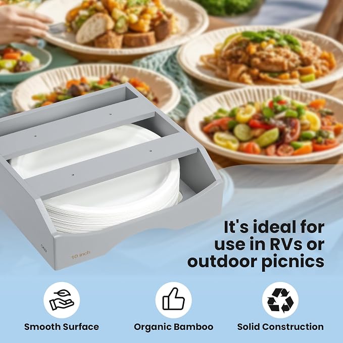 10-inch Paper Plate Dispenser Under Cabinet, Bamboo Paper Plate Holders - Image 7
