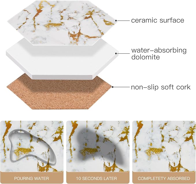 Real Natural Marble Coasters Set of 8, Luxury 4 Colors Gold Aesthetic Modern - Image 5