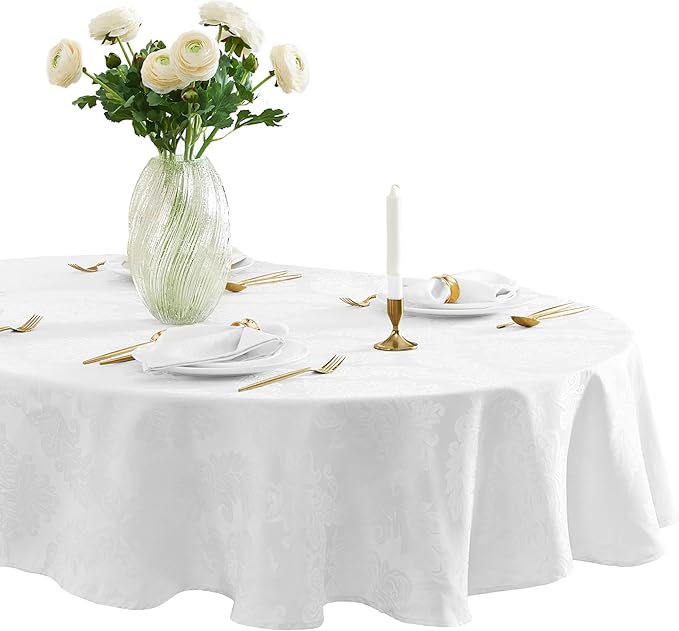 Newbridge Barcelona Luxury Damask Fabric Tablecloth, 60” Wide x 102” Oval by HomeBargainsPlus