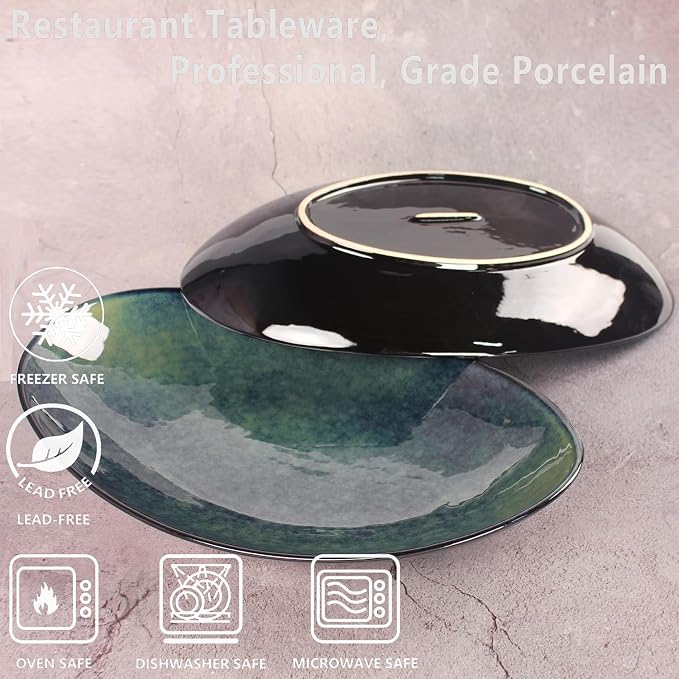 Ceramic Serving Platters Set of 2, 16 Inch Curved Oval Salad Plates - Image 3
