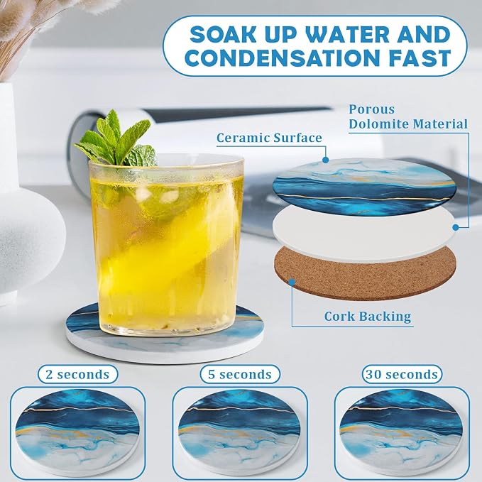 Absorbent Ceramic Coasters Set of 6, Modern Marble Style Drink Coasters | 4 - Image 3