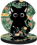 2pcs Cute Black Cat Car Coasters, Absorbent Universal neoprener Cup Holder by Unknown