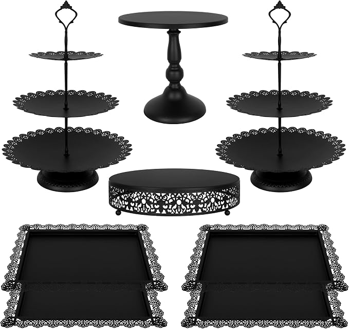 Fivenl 8 Pcs Cake Stand Black Metal Dessert Table Display Set, 3-Tier Cupcake by Fivenl