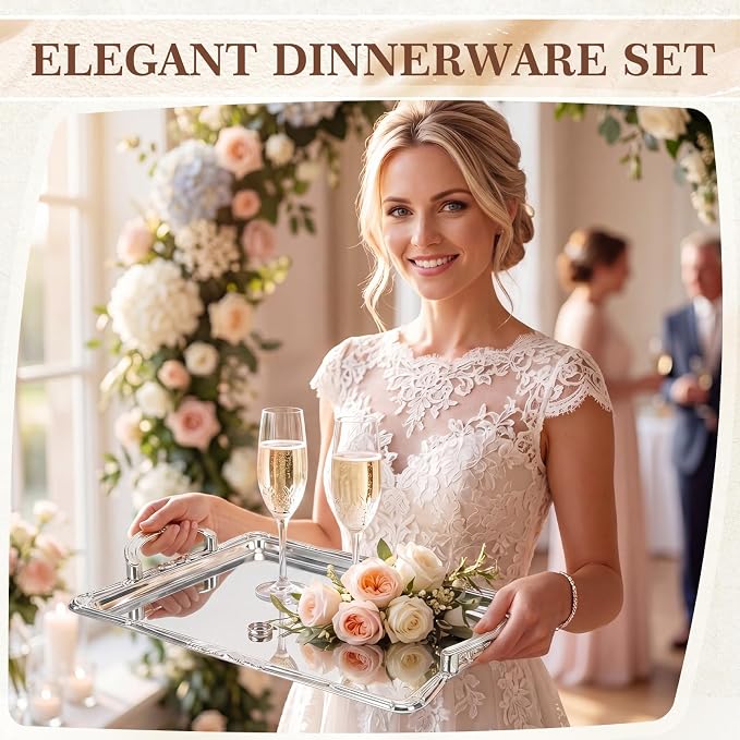 4 Pack Serving Tray with Handles 16.5 x 10.9 Inch Large Metal Plate Floral - Image 2