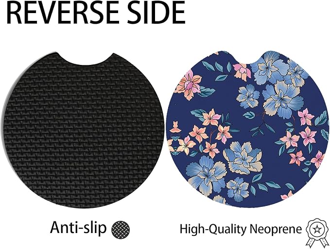 2pcs Cute Blue Flowers Car Coasters, Absorbent Universal neoprener Cup Holder - Image 4