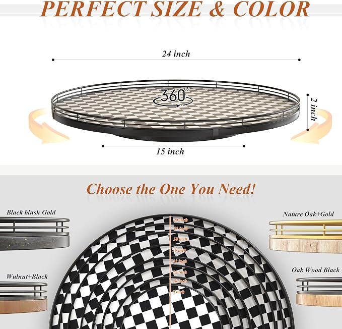 AMH 24-Inch Black and White Checkerboard Lazy Susan Decorative Tray | Smooth - Image 6