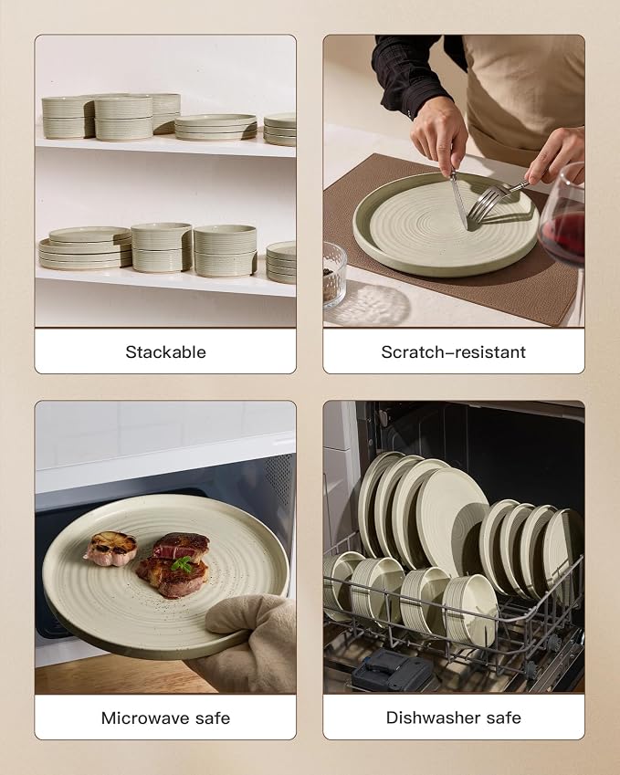 Dinnerware Sets for 8, Ceramic Plates, Chip & Scratch Resistant Everyday - Image 5