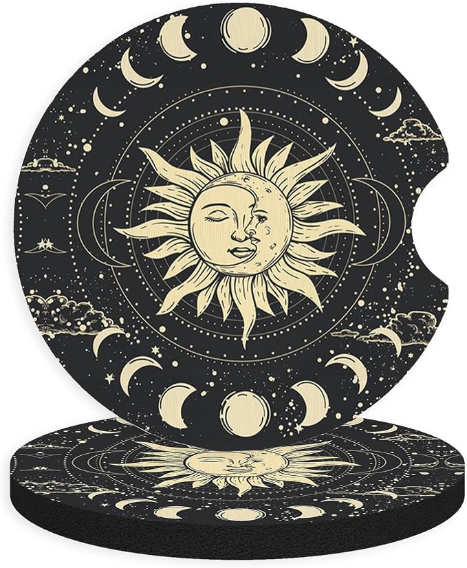 2pcs Sun Moon Stars Car Coasters, Absorbent Universal neoprener Cup Holder by Unknown
