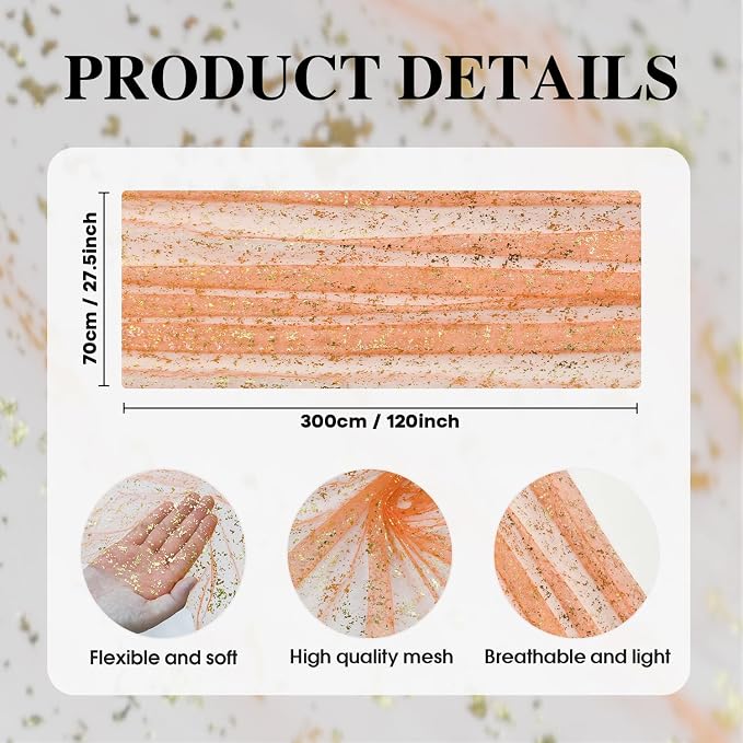 Artoid Mode 3PCS Orange Gold Gauze Table Runner 120 Inch 10FT, Glitter Metallic - Image 5