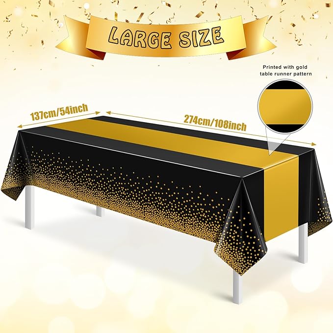 1Pcs Black and Gold Tablecloth Party Decorations, Plastic Black Table Cloth - Image 3