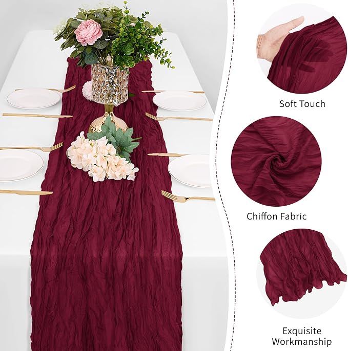 12 Pack Burgundy Red Cheesecloth Table Runner 17 x 108 Inch Gauze Table Runner - Image 5