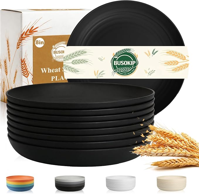 Dinner Plate 8 Inch, Wheat Straw Plates Set of 8, Alternatives to Plastic by BUSOKIP