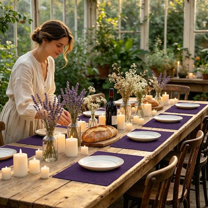 Faux Cotton Linen Placemats Set of 6, Cloth Washable Farmhouse Dining Table Mats - Image 7