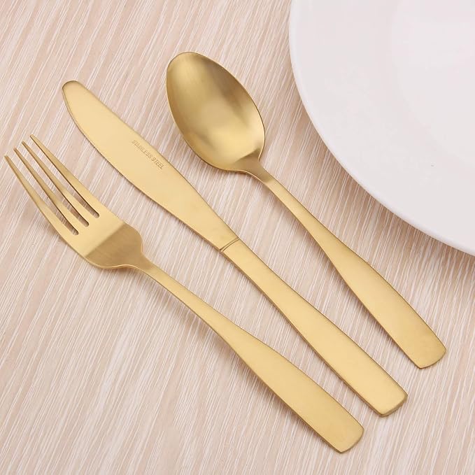 Matte Gold Silverware Set, Satin Finish 40-Piece Stainless Steel Flatware set - Image 6
