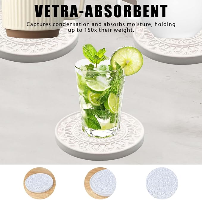 5 Pack Absorbent Stone Coasters, Quick-Drying Diatomaceous Earth Drink Coasters - Image 3