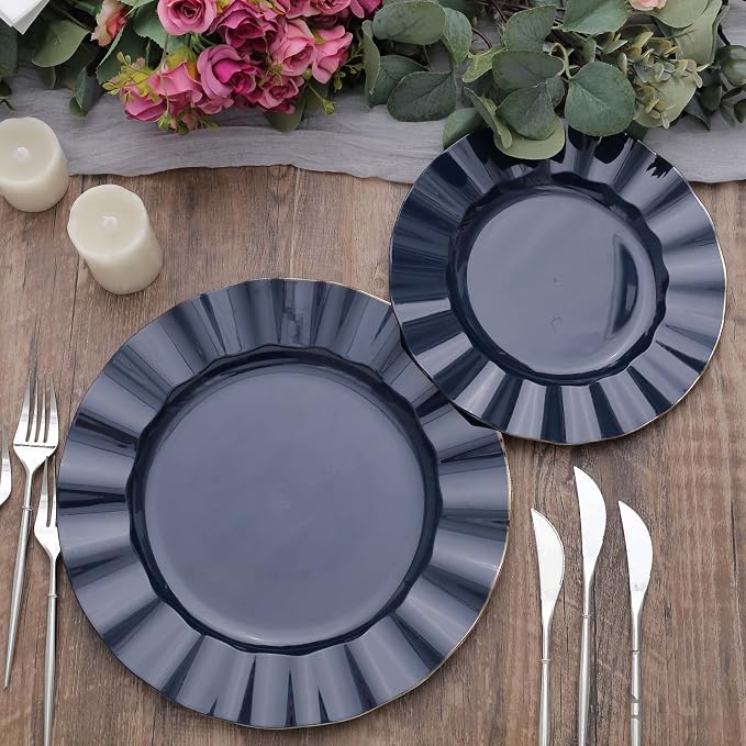 Efavormart 9" Salad Plates – Set of 10 Plastic Navy Blue Round Disposable Plates - Image 8