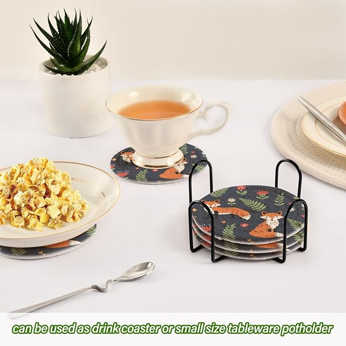 Fox Flower Black Pattern Coasters - Image 6
