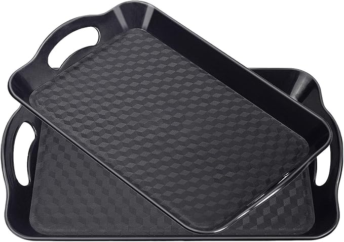 Plastic Tray with Handles, 2 Pack Multi-Purpose Rectangular Non Slip Restaurant by KPROE