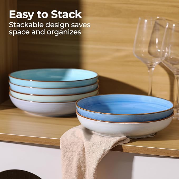 Y YHY 8.5'' Pasta Bowls Set of 6, 30 oz Ceramic Shallow Salad Bowls, Large - Image 6