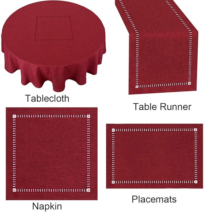 Grelucgo Large Handmade Hemstitched Polyester Rectangle Table Runners, - Image 7