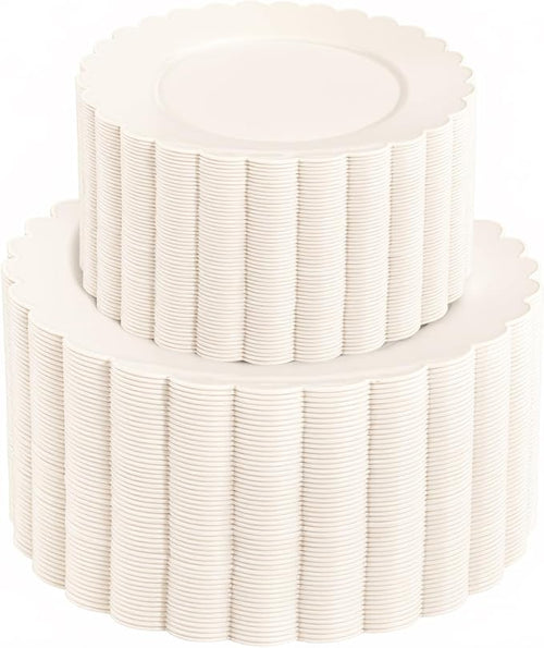 100pcs Ivory Plastic Plates Fancy Scalloped Plates by supernal
